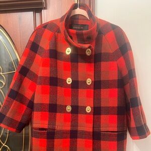 Coach Red and Black Plaid Pea Coat